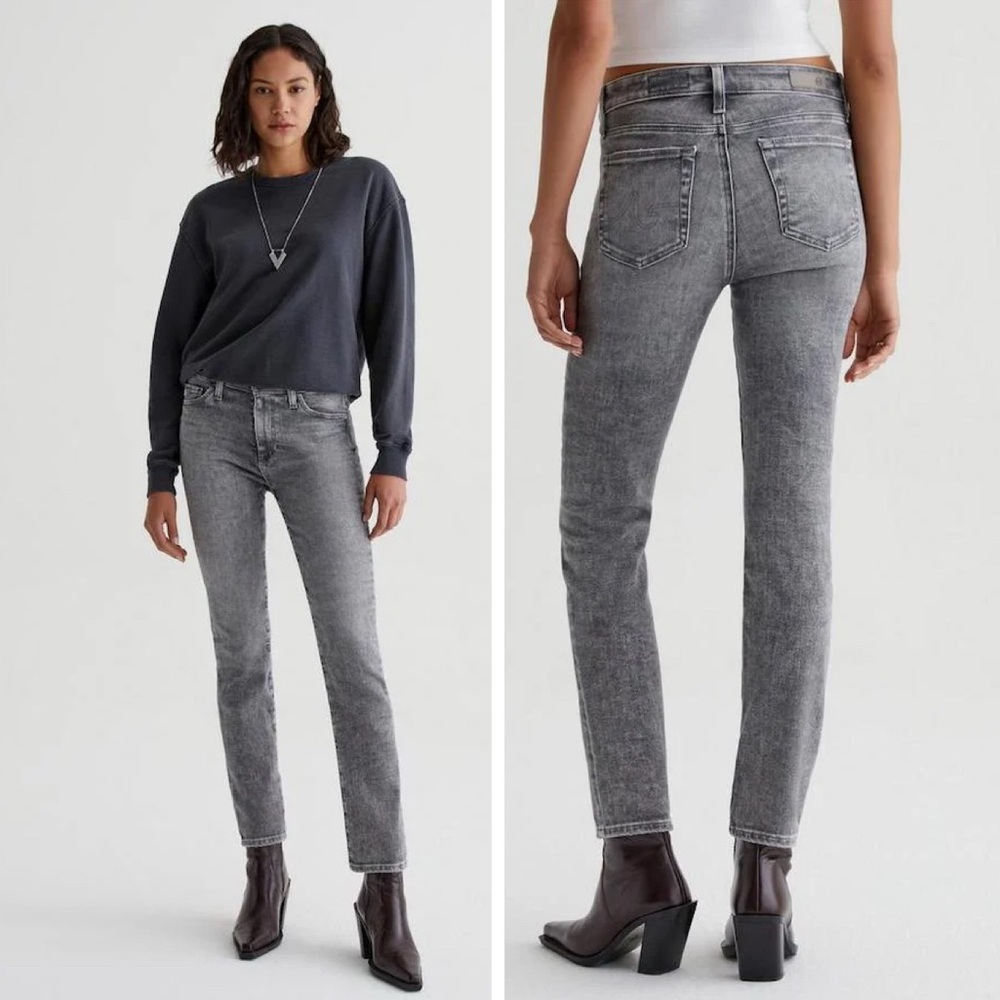 AG Adriano Goldshmied Grey Mari High Rise Straight Leg Jeans 28 $225